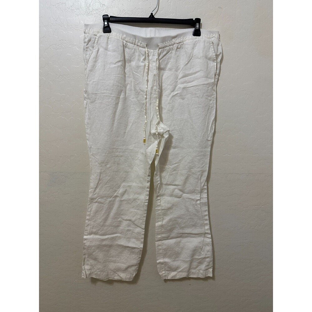 Ellen Tracy Womans Pull On Linen Trousers Minimal Vacay Travel Boho Size XL